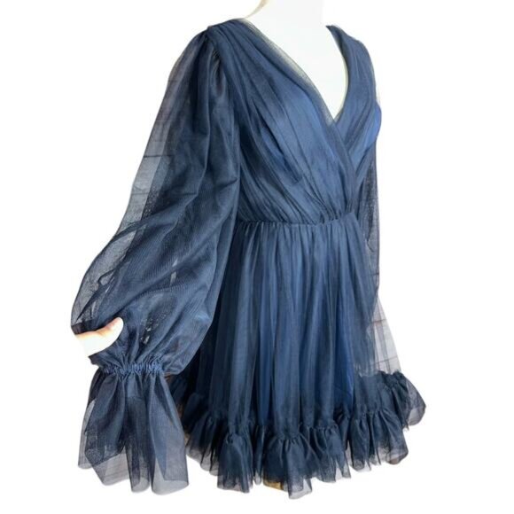 NWT Trina Turk Moonstruck Blue Balloon Long Sleeve Dainty Tulle Mini Dress Sz 6 - Picture 9 of 12